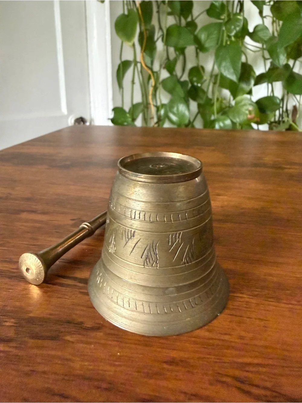 Brass Table Bell with Striker - Antique-Style Brown Finish